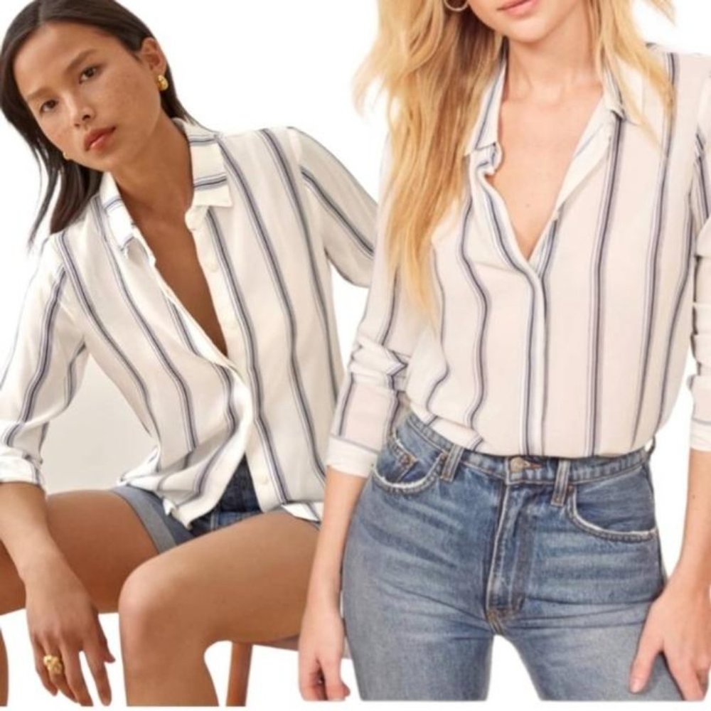 Reformation Violet Blouse in Lyon Stripe